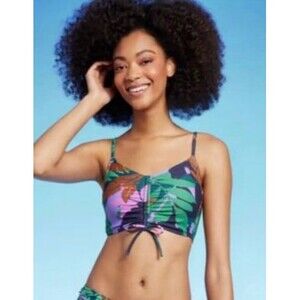 NWT Shade & Shore Longline Tunneled Tie-Front Bralette Bikini Top